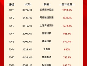 2024港股年度涨幅TOP10出炉！3只个股全年累涨超1000%