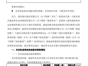 重庆银行:关于股东权益变动的提示性公告