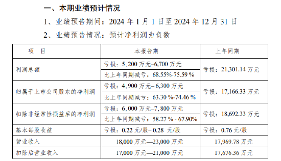 川大智胜：2024年预计亏损4900万元-6300万元 公司股票可能被实施退市风险警示